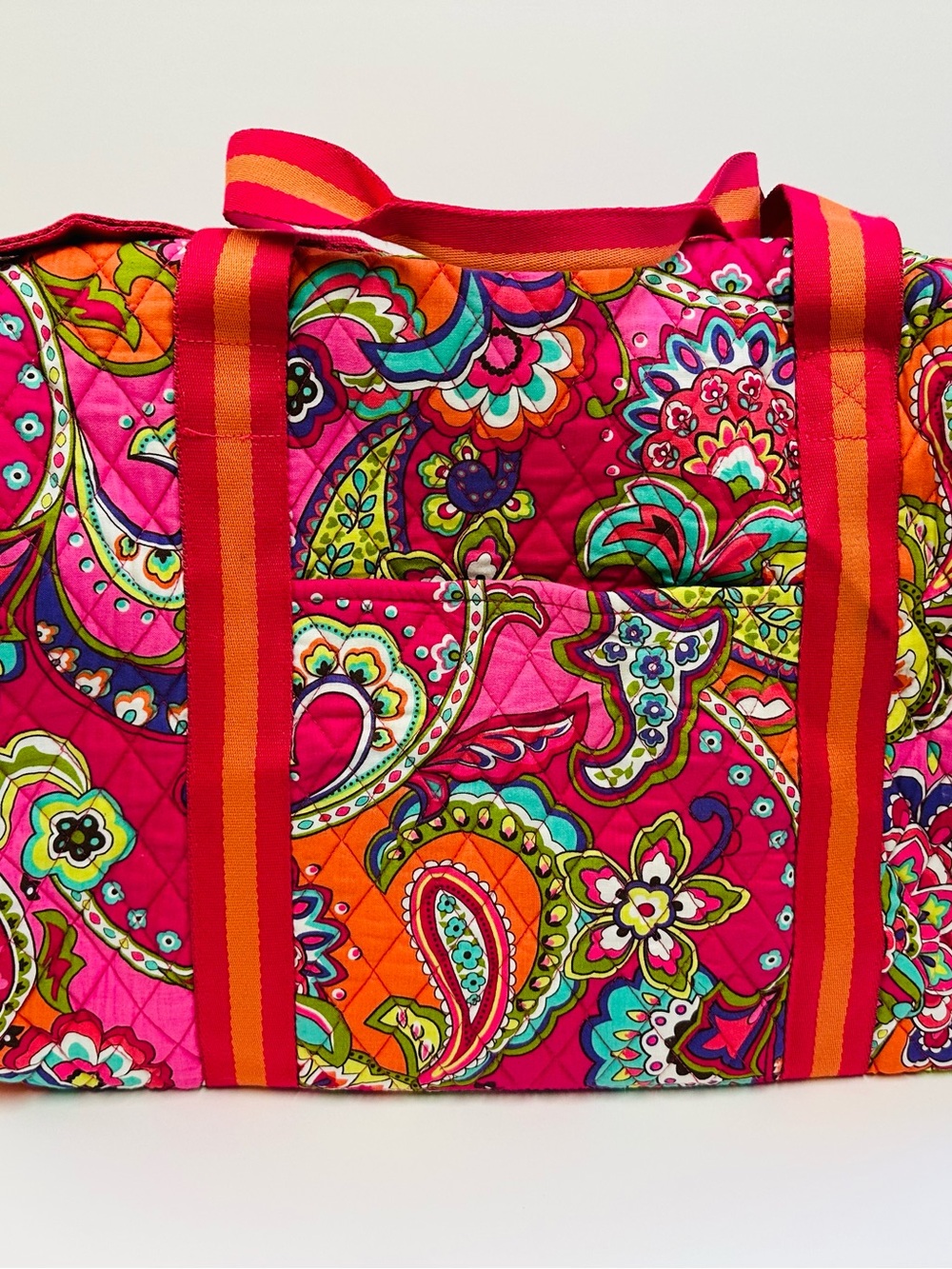 NEW Vera Bradley Large Bag Pink Swirls Orange Paisley  Weekender Quilted Tote